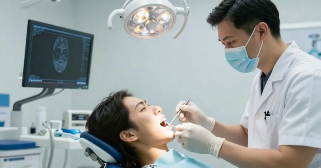 How Much Does Emergency Dentistry Cost in Dunwoody 8 Dentist checking patient teeth with X-ray for emergency treatment