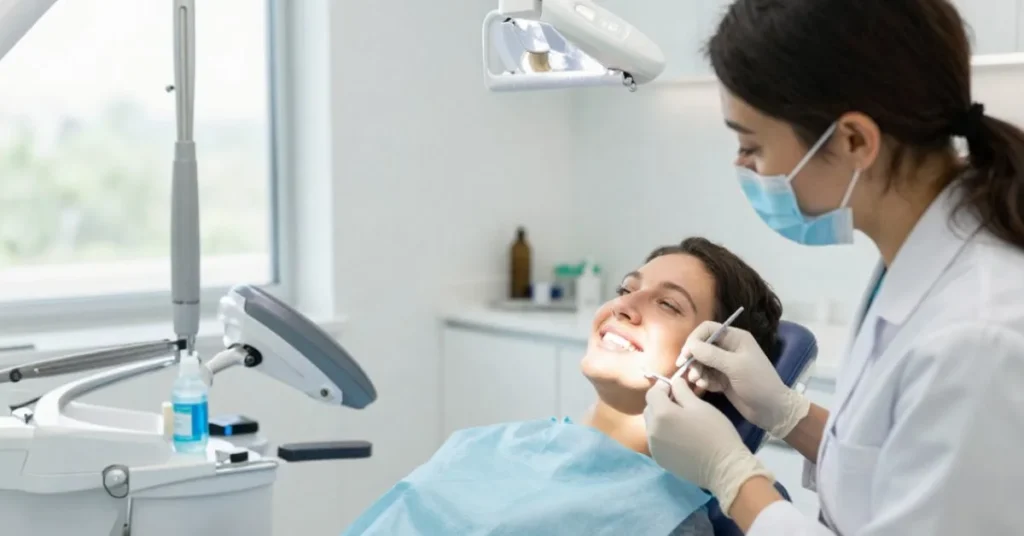 Worried About Pain? Best Teeth Whitening for Sensitive Teeth in Dunwoody 9 Dentist applying whitening gel carefully to patient with sensitive teeth