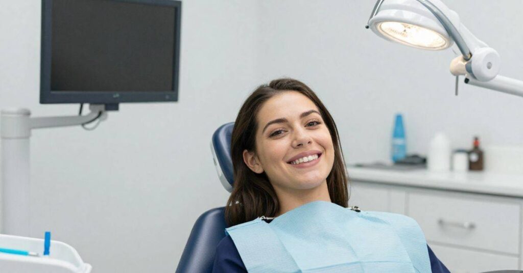 Patient smiling during dental exam